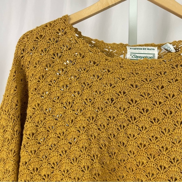 Vintage Shenanigans Knitted By Hand Ramie Small Mustard Yellow Shell Fan Stitch - Picture 6 of 6